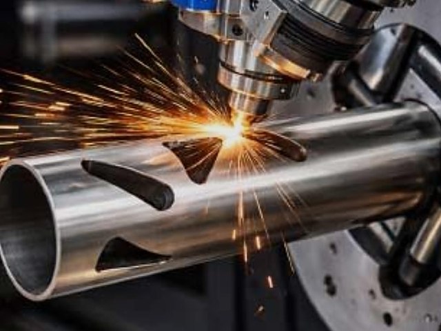 CNC pipe laser cutting close-up